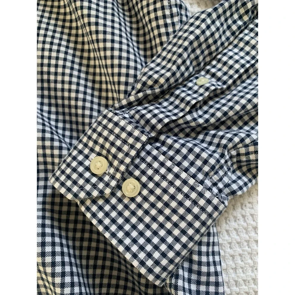 Banana Republic Shirt Men's Large L Untucked Fit White Blue Checked‎